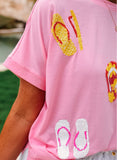 Flip Flop Fun Sequin Patch Top- Final/Blowout sale