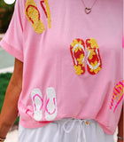 Flip Flop Fun Sequin Patch Top- Final/Blowout sale