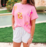Flip Flop Fun Sequin Patch Top- Final/Blowout sale